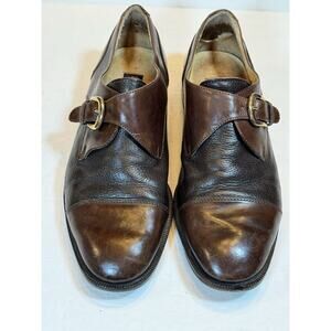 Size 8 Brass Boot Monkstrap Brown Leather Shoes Made In Italy